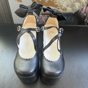 Angel Black Mary Jane Shoes with Bow Detail